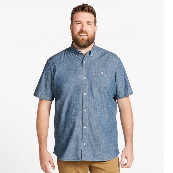 LL Bean Men’s Comfrt Stretch Chambray SS Normcore,pale Sienna, EUC, XL. - Picture 2 of 5